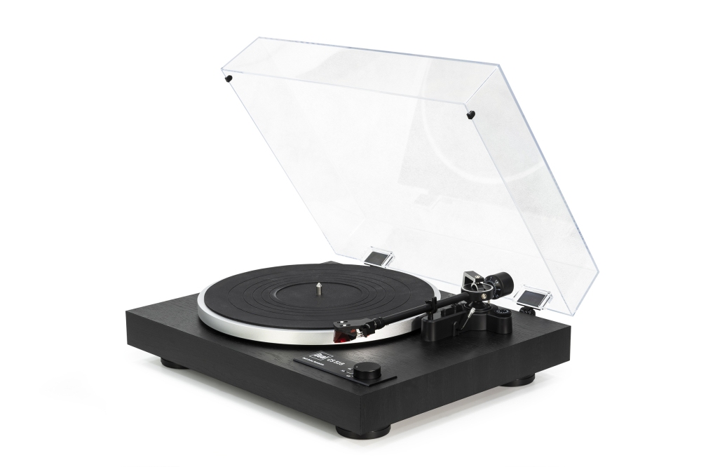 Dual CS 518 czarny - gramofon – dual CS 518 czarny – gramofon z otwartą przezroczystą pokrywą, widok pod