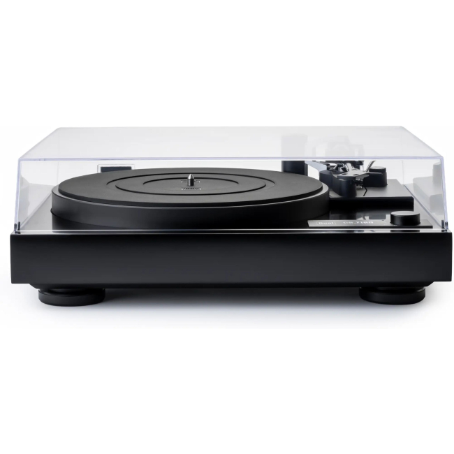Dual CS 718 Q - gramofon – dual CS 718 Q – gramofon, frontowe ujęcie z przezroczystą pokrywą i widocznym