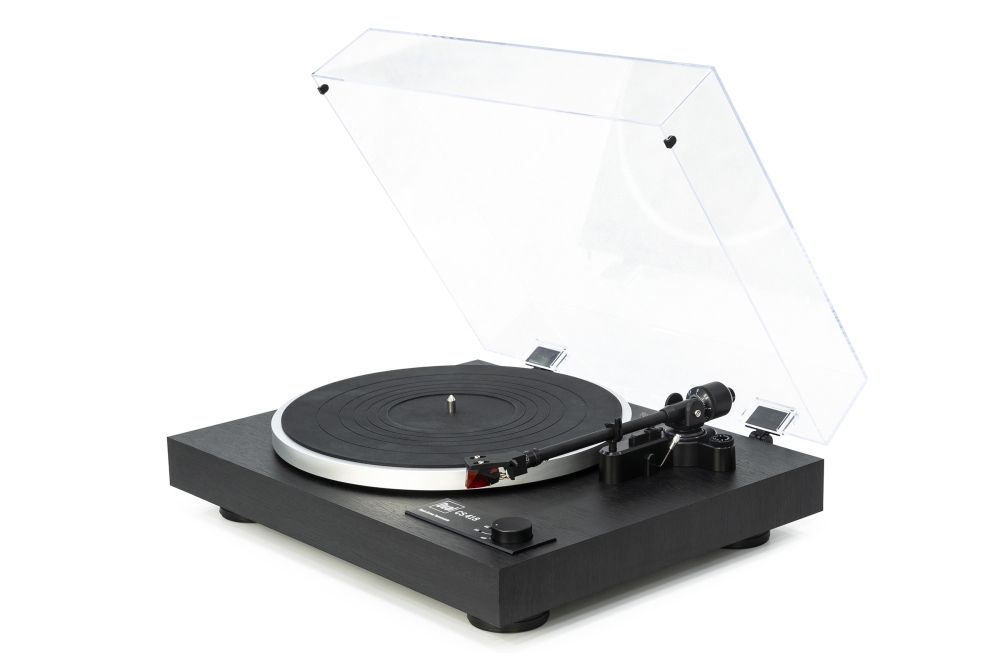 Dual CS 418 - gramofon – dual CS 418 – gramofon z uniesioną pokrywą przeciwkurzową, ujęcie 3/4