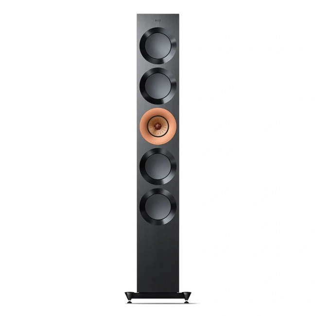 KEF Reference 5 Meta High-Gloss Black-Copper – front jednej kolumny widok z przodu