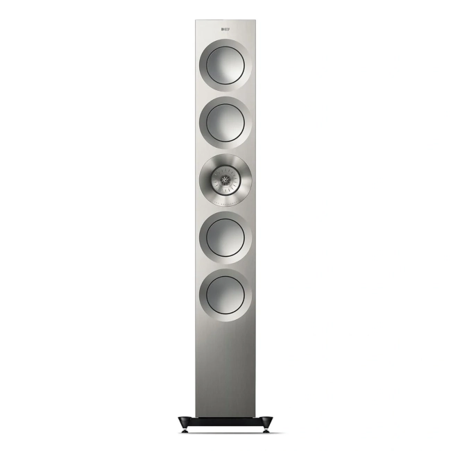 KEF Reference 5 Meta Satin Walnut-Silver – pojedyncza kolumna, frontowy widok głośników