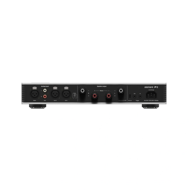 Matrix element P2 preamplifier amplifier – matrix element P2 – widok tyłu z wejściami XLR, RCA i wyjściami głośnikowymi