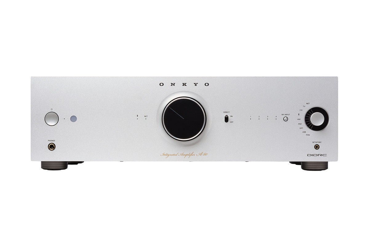 Onkyo Icon A-50 Silver wzmacniacz – widok frontu z centralnym pokrętłem głośności