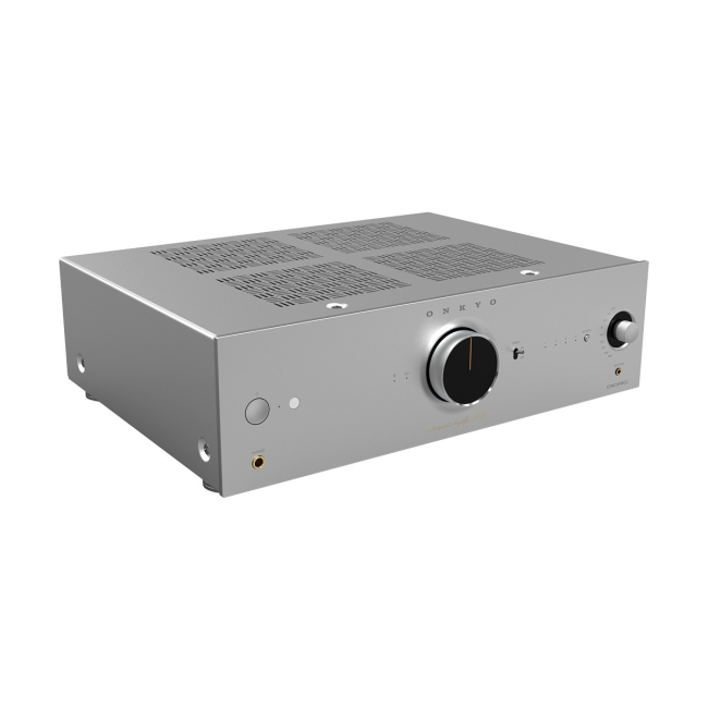 Onkyo Icon A-50 Silver wzmacniacz – ujęcie 3/4 ukazujące front i górną kratkę wentylacyjną