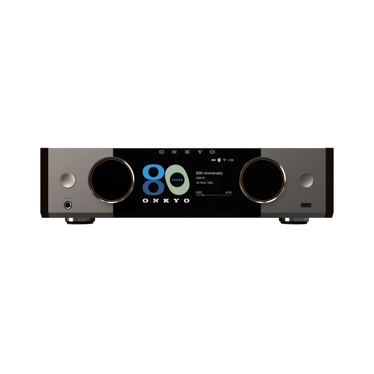 Onkyo Muse Y-50 80th Anniversary – front z wyświetlaczem i dwoma pokrętłami