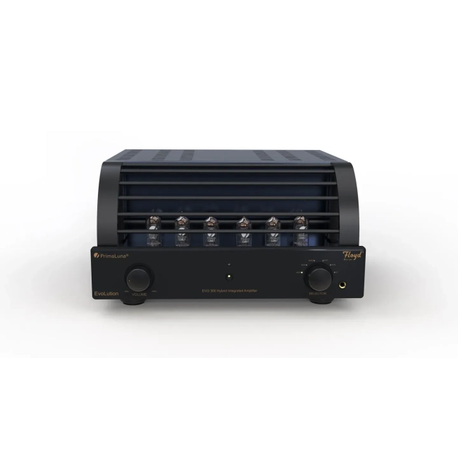 PrimaLuna EVO 300 Hybrid Integrated – widok frontalny z przednim panelem i lampami