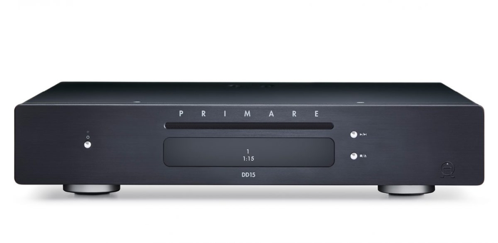 Primare DD15 czarny – transport CD widziany od frontu w czarnej obudowie