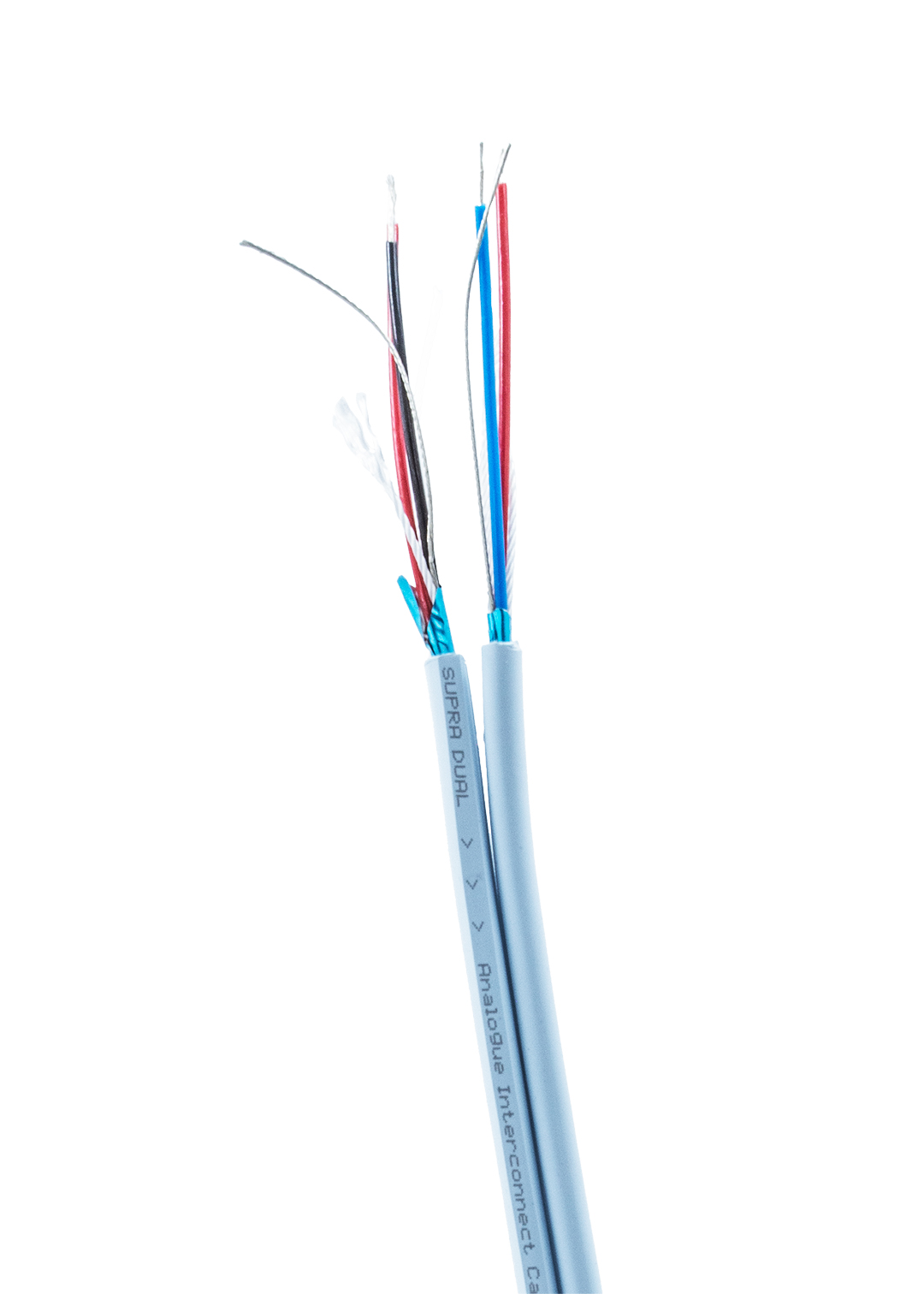 Supra Dual 2RCA-2RCA Blue 1m – odizolowany przewód pokazujący budowę kabla