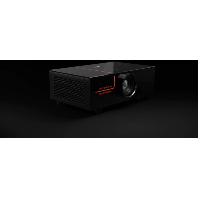 SIM2 Domino 4H - projektor laserowy 4K – sIM2 Domino 4H – projektor laserowy 4K, ujęcie boczne z białym tłem i nóżkami
