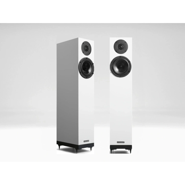Spendor A2.2 Satin White – produktowe ujęcie smukłych kolumn głośnikowych