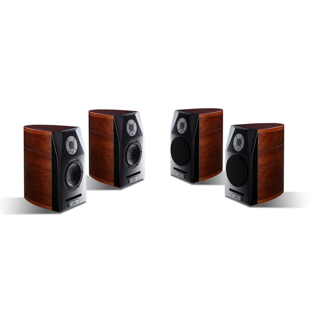 Usher Audio Technology Mini-X – cztery kolumny pokazane na białym tle, różne ujęcia