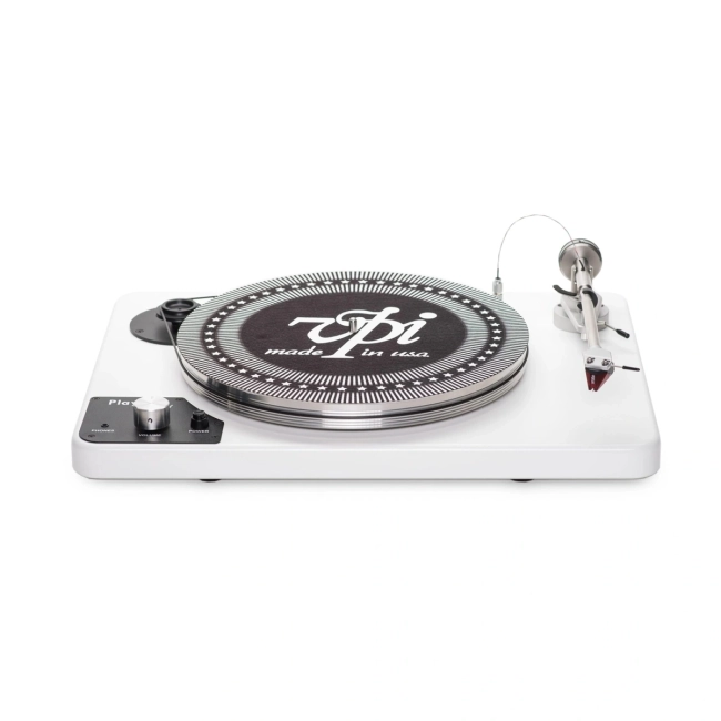 VPI Player gramofon z wkładką — biały blat z talerzem i widocznym logo VPI
