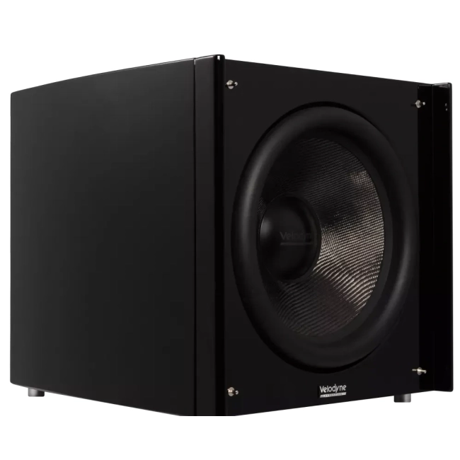 Velodyne SPL-X 18 Black Gloss | Subwoofer – ujęcie ukośne pokazujące front i bok obudowy